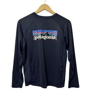 Patagonia‎ Graphic Long Sleeve Top Kids Size 14 Navy Blue Outdoor Fishing Hiking